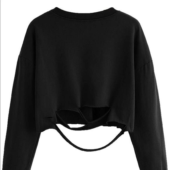 NEW Distressed Boxy Crop Black Long Sleeve S-3X - Picture 2 of 4